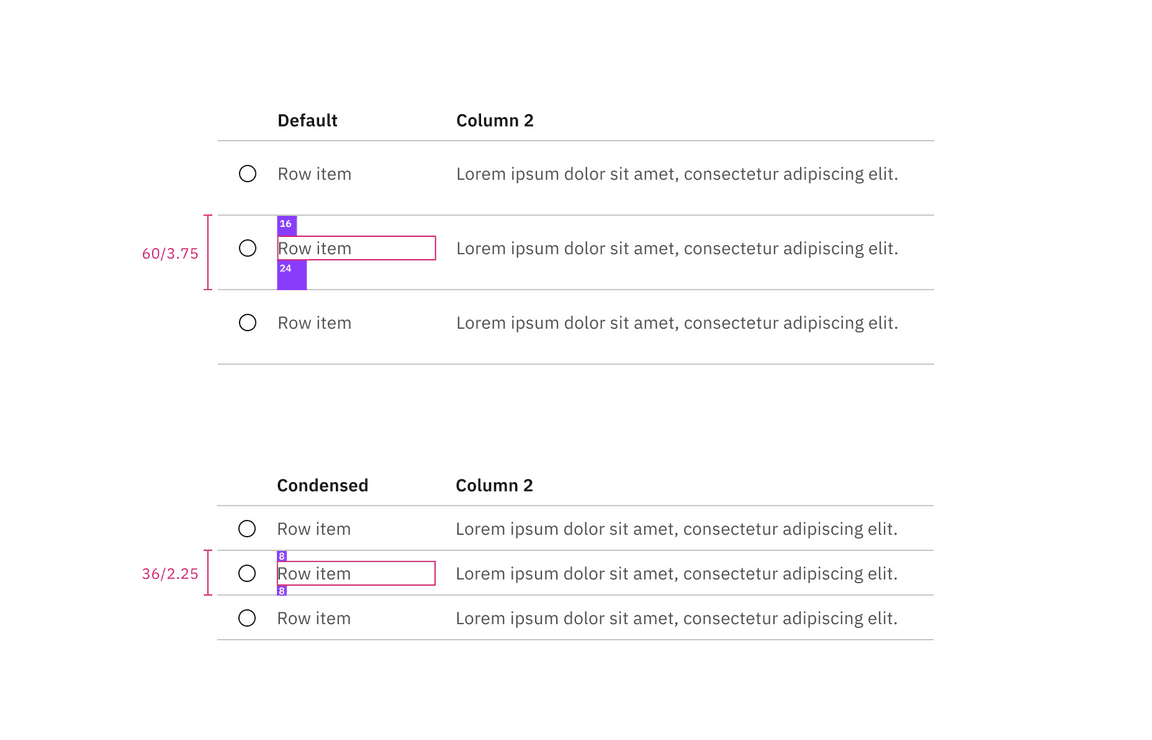 Sizes of structured list with selection